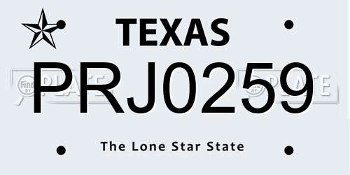 PRJ0259 Texas License Plate