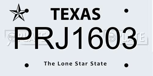 PRJ1603 Texas License Plate