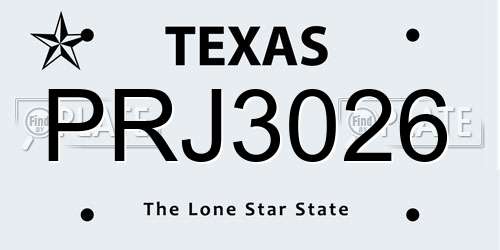 PRJ3026 Texas License Plate