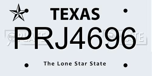 PRJ4696 Texas License Plate