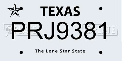 PRJ9381 Texas License Plate