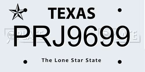 PRJ9699 Texas License Plate
