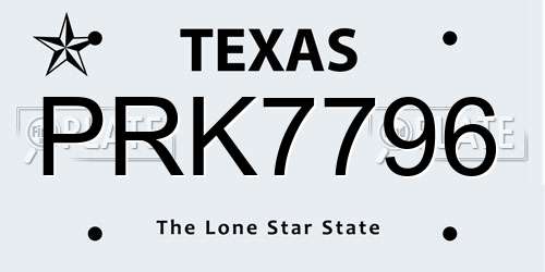 PRK7796 Texas License Plate
