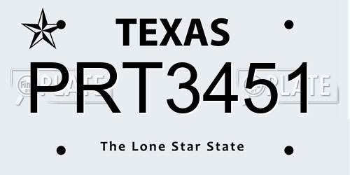 PRT3451 Texas License Plate