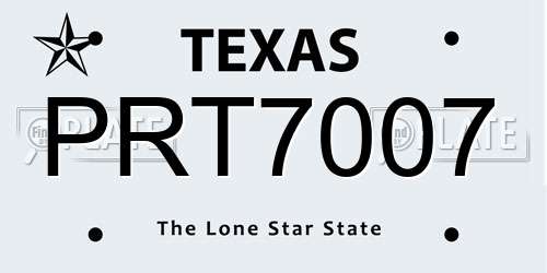 PRT7007 Texas License Plate