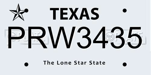 PRW3435 Texas License Plate