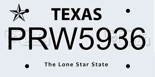 PRW5936 Texas License Plate