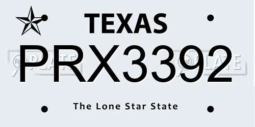 PRX3392 Texas License Plate