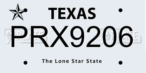 PRX9206 Texas License Plate