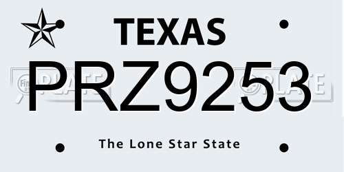 PRZ9253 Texas License Plate