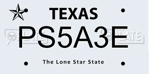 PS5A3E Texas License Plate