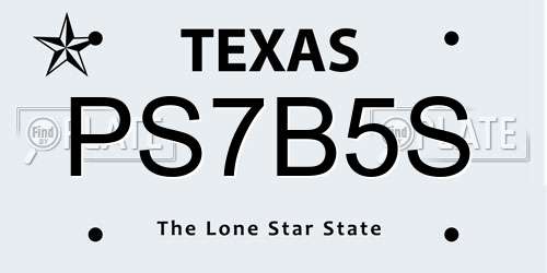 PS7B5S Texas License Plate