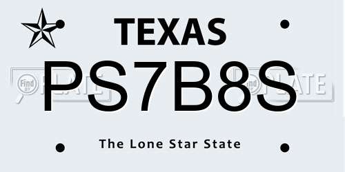 PS7B8S Texas License Plate