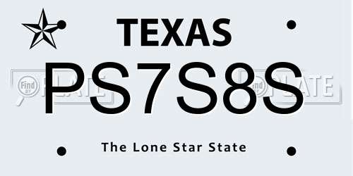 PS7S8S Texas License Plate