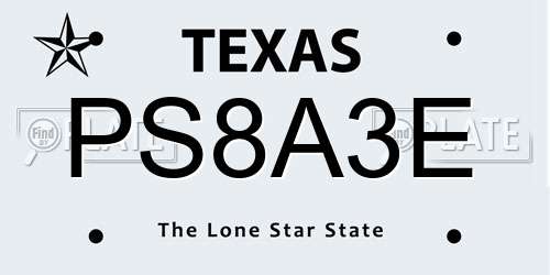 PS8A3E Texas License Plate