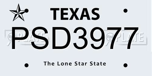 PSD3977 Texas License Plate