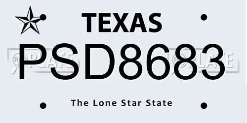 PSD8683 Texas License Plate