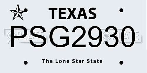 PSG2930 Texas License Plate