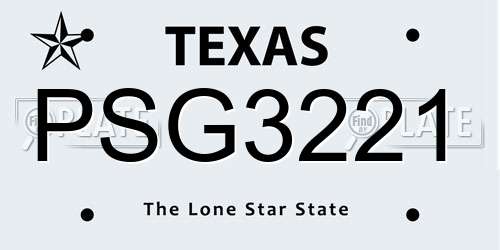 PSG3221 Texas License Plate