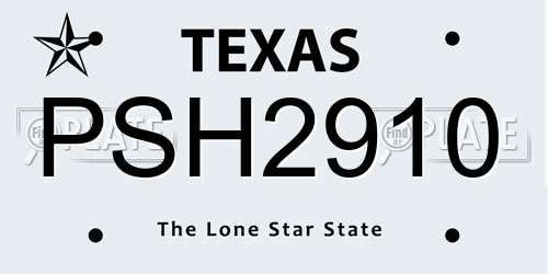 PSH2910 Texas License Plate