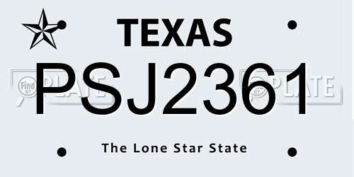 PSJ2361 Texas License Plate