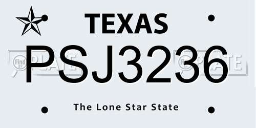 PSJ3236 Texas License Plate