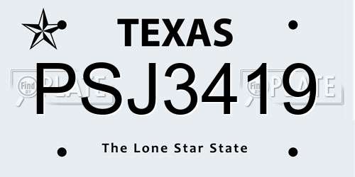 PSJ3419 Texas License Plate