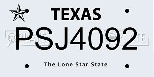 PSJ4092 Texas License Plate