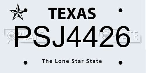PSJ4426 Texas License Plate
