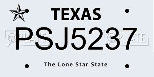 PSJ5237 Texas License Plate