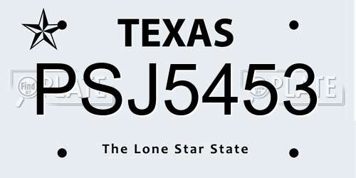 PSJ5453 Texas License Plate