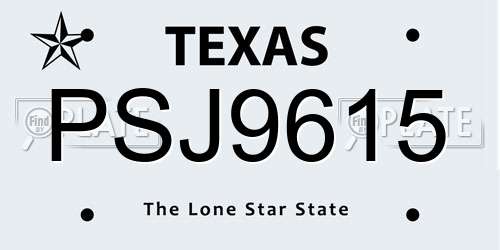 PSJ9615 Texas License Plate
