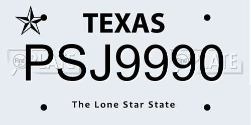 PSJ9990 Texas License Plate