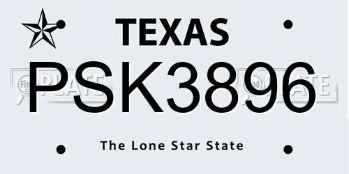 PSK3896 Texas License Plate