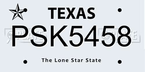 PSK5458 Texas License Plate