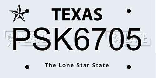 PSK6705 Texas License Plate