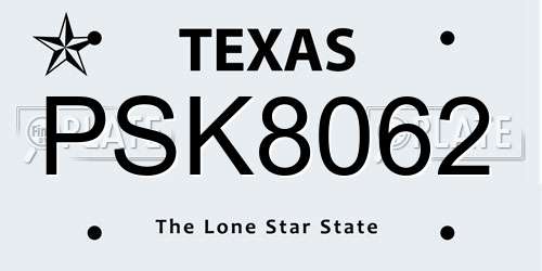 PSK8062 Texas License Plate