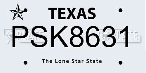 PSK8631 Texas License Plate