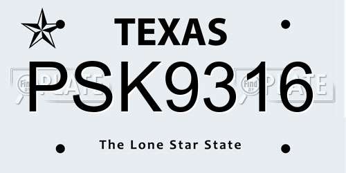 PSK9316 Texas License Plate