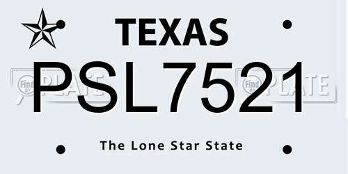 PSL7521 Texas License Plate