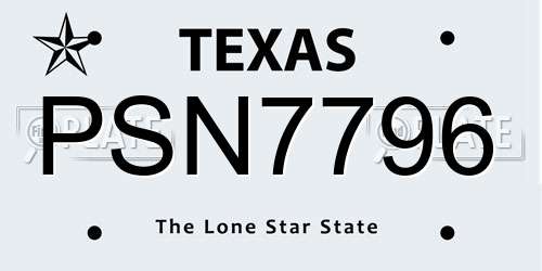 PSN7796 Texas License Plate