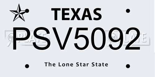 PSV5092 Texas License Plate