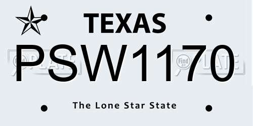 PSW1170 Texas License Plate