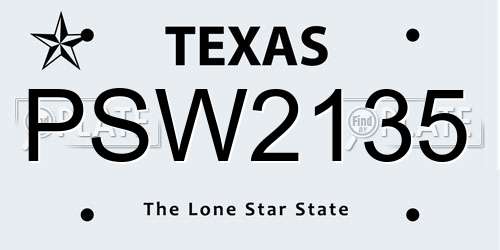 PSW2135 Texas License Plate
