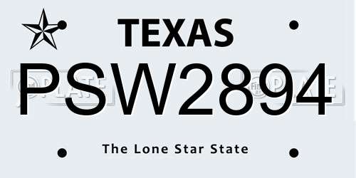 PSW2894 Texas License Plate