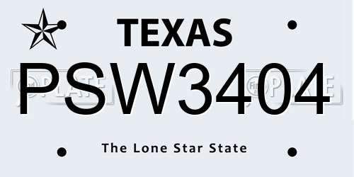 PSW3404 Texas License Plate