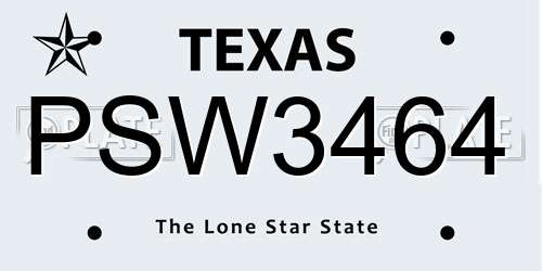 PSW3464 Texas License Plate