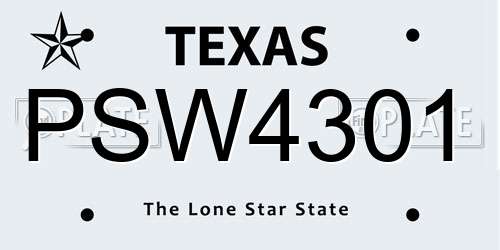 PSW4301 Texas License Plate