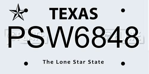 PSW6848 Texas License Plate