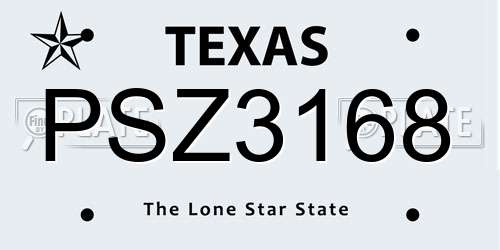 PSZ3168 Texas License Plate